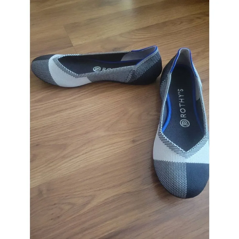 Rothy's Captoe Black and White Checkered Flat Retired‎